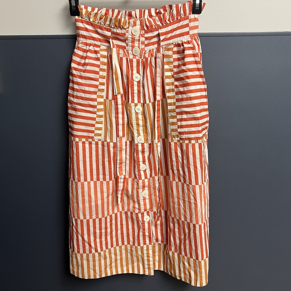 Women's Who What Wear Orange Button Tie Down Stripe Long Skirt Size Small
